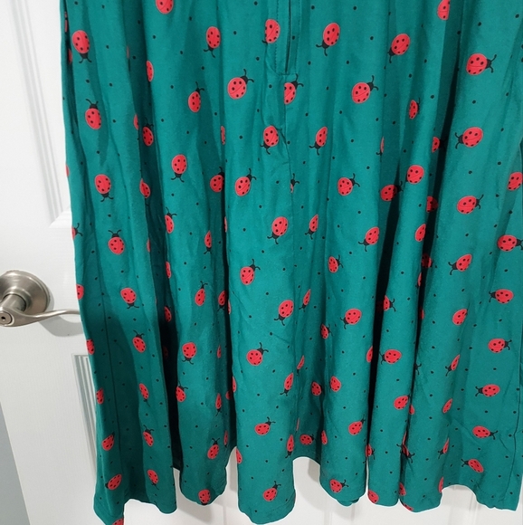 Unique Vintage Teal Ladybug Swing Dress in Size XL/14 - Picture 11 of 12